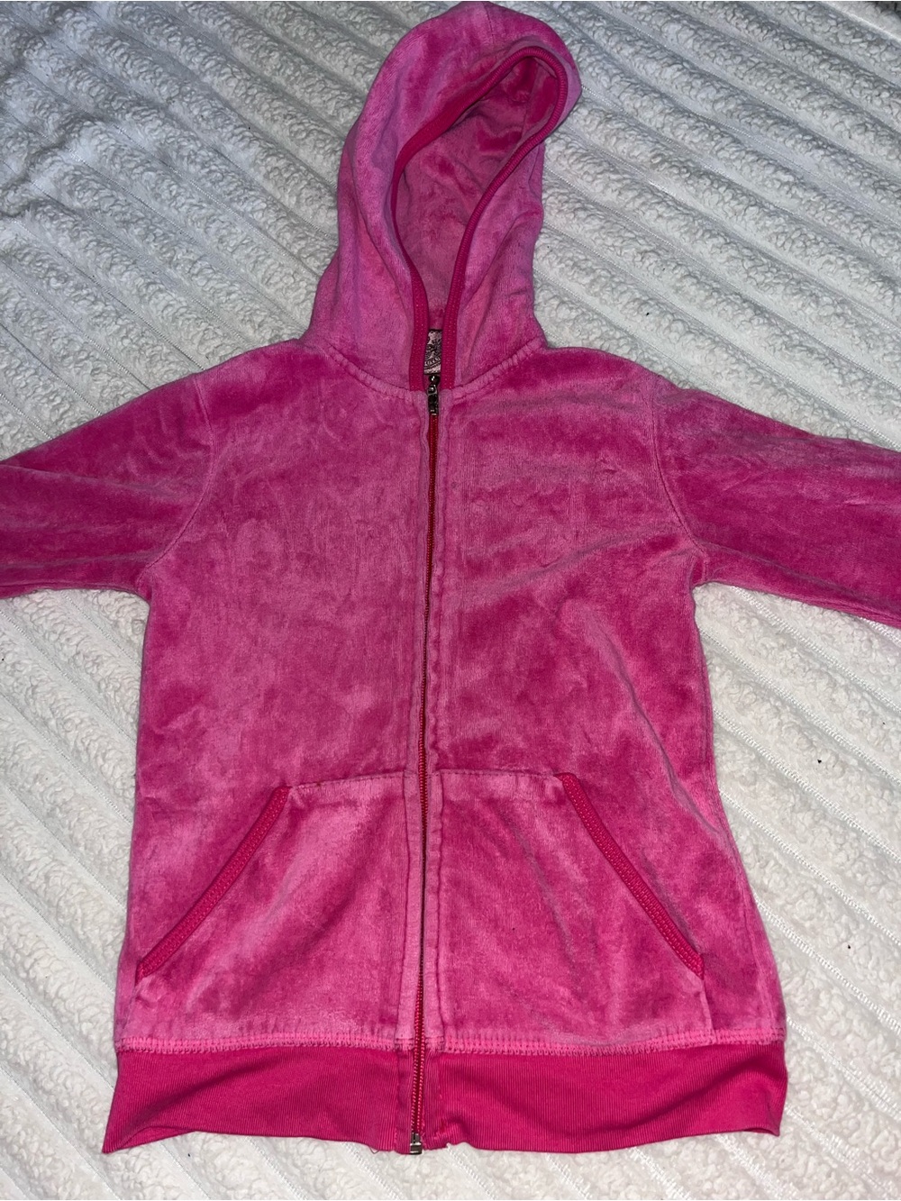 Juicy Couture Girls Plush Hooded Zip Jacket in Bright Pink